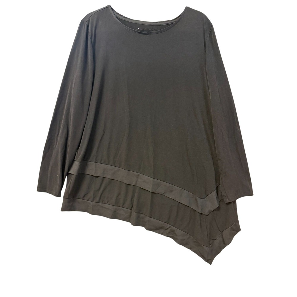 Chicos Black Asymmetrical Sharkbite Hem Tiered Long Sleeve‎ Top Size 3 XL
